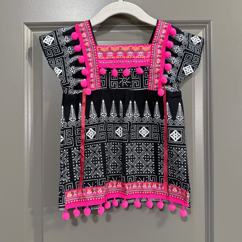 Casual Black and Pink Dress with Geometric Pattern Size 12-18 Months